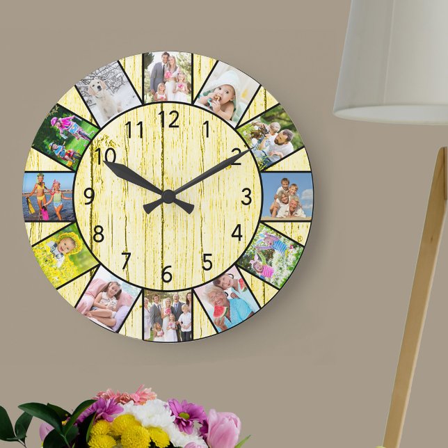 Relógio Grande Colagem de Fotos Personalizada 12 - Ronda de Madei (Photo clock with 12 photos, one at each hour. Great design for your home or a thoughtful photo gift.)