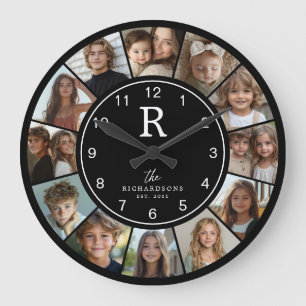 Relógio Grande Colagem de Fotos Personalizada com Monograma da Fa