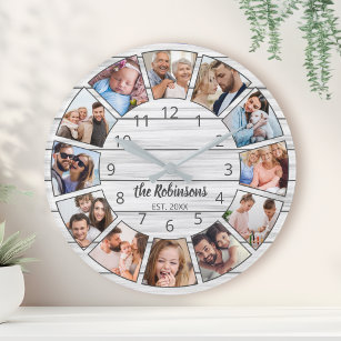 Relógio Grande Colagem de Fotos Personalizada da Família de Madei