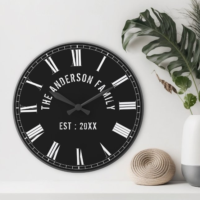 Relógio Grande Colagem Personalizada de Fotos da Família em Preto (Criador carregado)