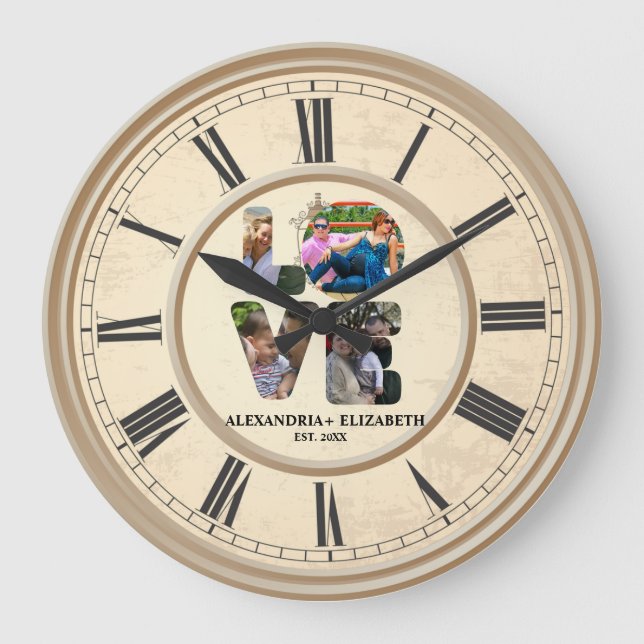 Relógio Grande Colagem personalizada de fotos de amor moderno 4 p (Frente)