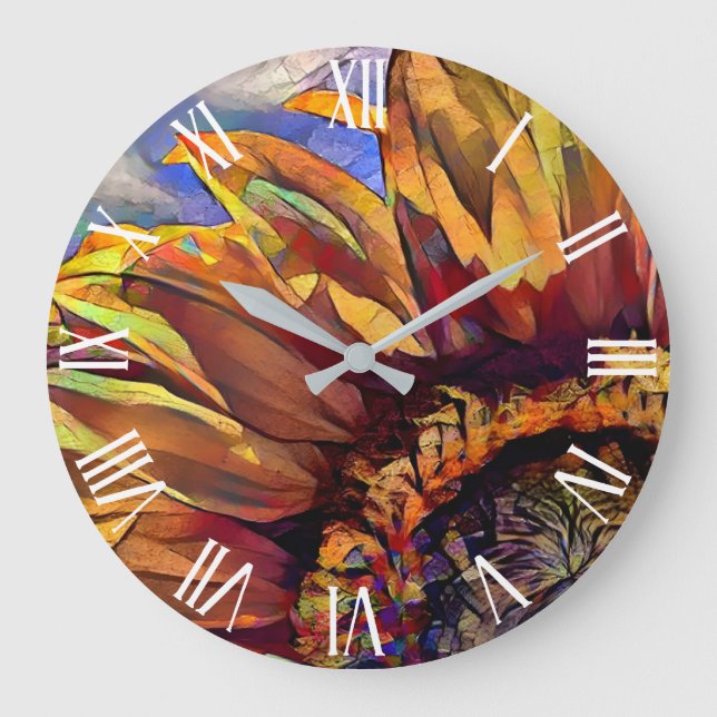 Relógio Grande Coleção Elegante Dourada de Girassol Grande (Frente)