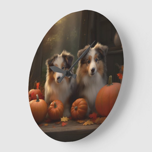 Relógio Grande Collie Puppy Autumn Delight Pumpkin (Ângulo)