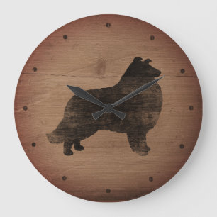 Relógio Grande Collie Silhouette Rustic Style