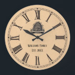 Relógio Grande Colmeia Numérica Romana Vintage | Nome da família<br><div class="desc">Design de relógio de aparência do Modern Vintage com uma colmeia e números romanos. Personalize com seu nome de família e estabeleça a data. Faria uma maravilhosa adição a uma casa de campo ou decoração de uma fazenda. Ideal para apicultores ou aqueles amam abelhas.</div>