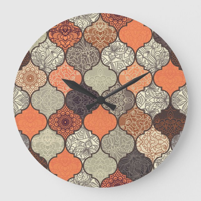 Relógio Grande Colorful Mandala: Patchwork Islâmica Sem Olhos. (Frente)