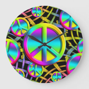 Relógio Grande Colorful Peace - clock face numbers