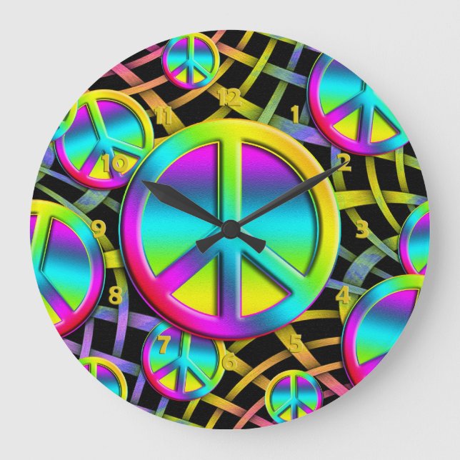 Relógio Grande Colorful Peace - clock face  numbers (Frente)