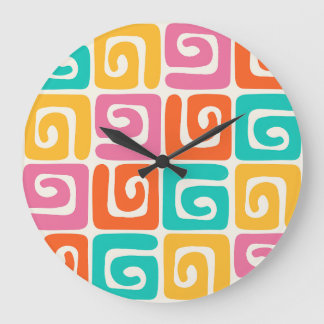 Relógio Grande Colorful Retro Geometric Swirls and Bold Vintage