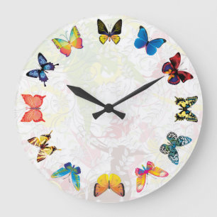Relógio Grande Colorida Borboleta Kids Room Wall Clock