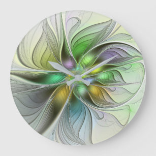 Relógio Grande Colorida Fantasy Flor Moderno Abstrato Fractal
