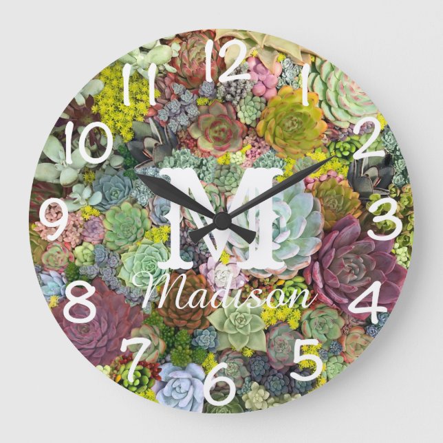 Relógio Grande Colorida Greenerent Succulents (Frente)