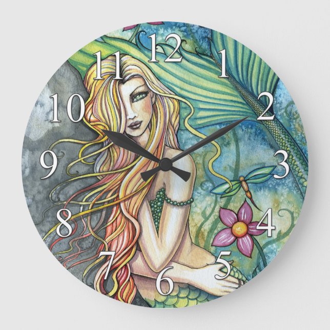 Relógio Grande Colorida Sereia Fantasy Art Clock (Frente)