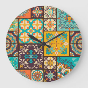 Relógio Grande Colorir Azulejo Islâmico sem costura