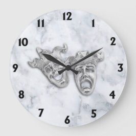 Relógio Grande Comédia e Teatro Tragédia Máscaras Marble Branco