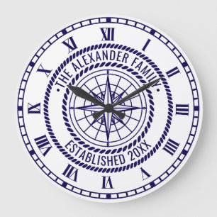 Relógio Grande Compass Náutico #3 Nome da Família Data Estd Rope