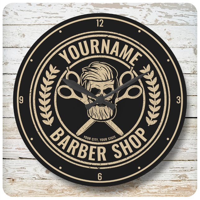 Relógio Grande Compro de Barber Personalizado Skull Rockabilly Sa (Criador carregado)