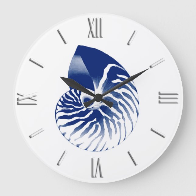 Relógio Grande Concha de Nautilus - marinho azul e branco (Frente)