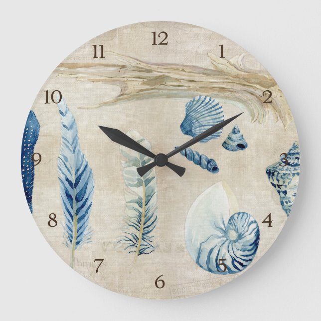 Relógio Grande Conchas de Aquarelas do Indigo Ocean Beach (Frente)