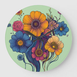 Relógio Grande Conjunto artístico de belas flores