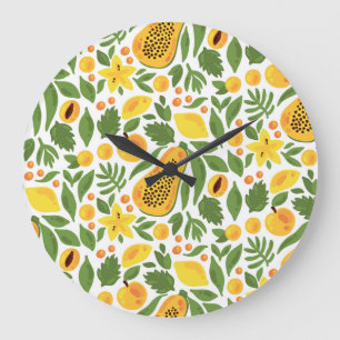 Relógio Grande Conjunto de Frutas exóticas: Papaya, Lemon, Mango