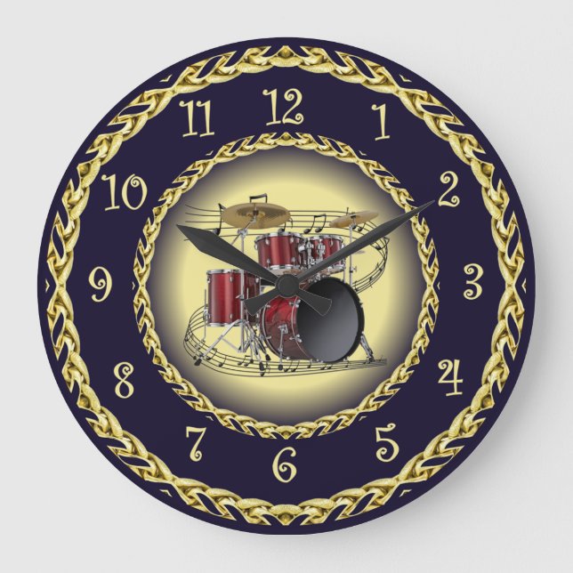 Relógio Grande Conjunto de tambores 02 ~ Rolagem Musical ~ Dourad (Frente)