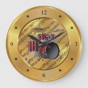 Relógio Grande Conjunto De Tambores ~ Folha Música ~ Fundo Doura