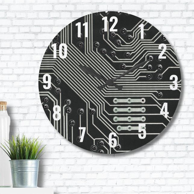 Relógio Grande Conselho do circuito preto de tecnologia (Black Circuit Board Electronic Tech Computer Large Clock)