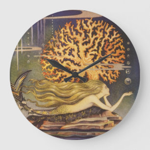 Relógio Grande Conto de fadas do vintage, sereia pequena no coral