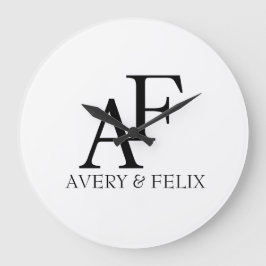 Relógio Grande Convidado Elegante Branco e Preto do Monograma de