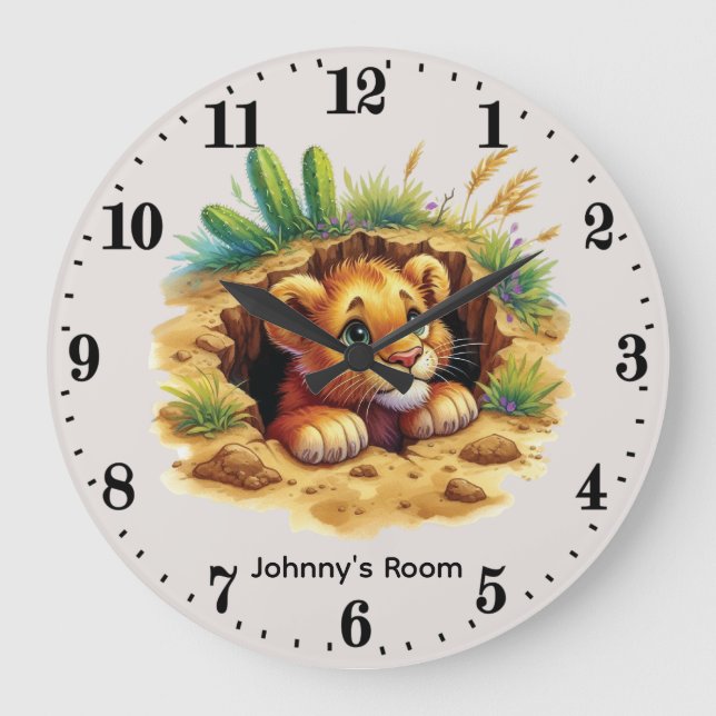 Relógio Grande Cool baby lion add name boys nursery  (Frente)