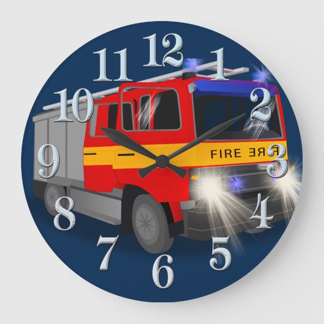 Relógio Grande Cool Emergency Fire Engine Cartoon Design for Kids (Frente)