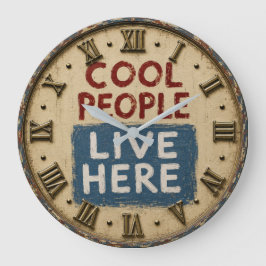 Relógio Grande Cool People Live Here Rustic Farmhouse