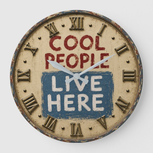 Relógio Grande Cool People Live Here Rustic Farmhouse (Frente)