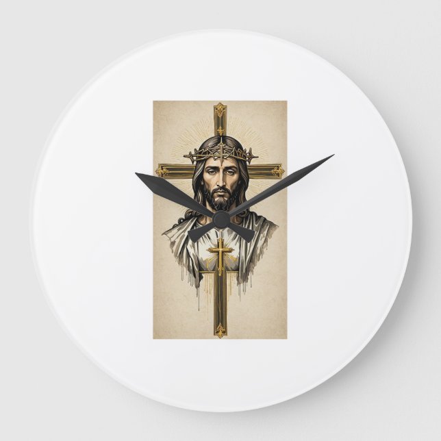 Relógio Grande Copo de Vidro Arte Espiritual Jesus Cristo (Frente)