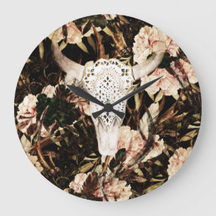 Relógio Grande Cor d'água étnica: fundo floral retrô.