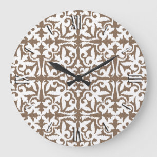 Relógio Grande Cor damasco de Ikat - Taupe Tan e branco