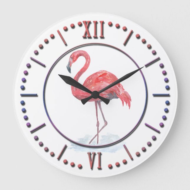 Relógio Grande Cor de água rosa Flamingo. (Frente)