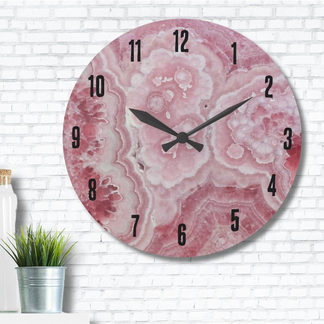 Relógio Grande Cor-de-rosa Elegante na moda (Trendy Stylish Modern Geode Stone Pink Large Clock)