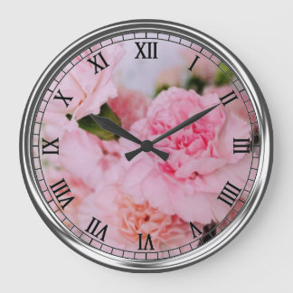 Relógio Grande cor-de-rosa flores do craveiro estilo vintage foto