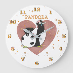 Relógio Grande Coração bonito do urso de panda