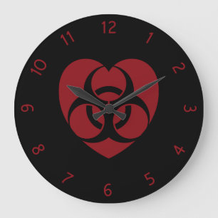 Relógio Grande Coração de advertência do Biohazard vermelho