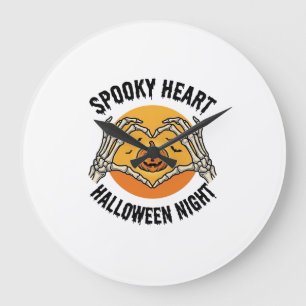 Relógio Grande Coração de Esqueleto Halloween Design Vintage Mãos