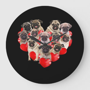 Relógio Grande Coração do Cachorro Puppy Pugs Presente Dia de