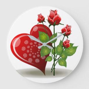 Relógio Grande CORAÇÃO VERMELHA namorados E ROSAS VERMELHAS