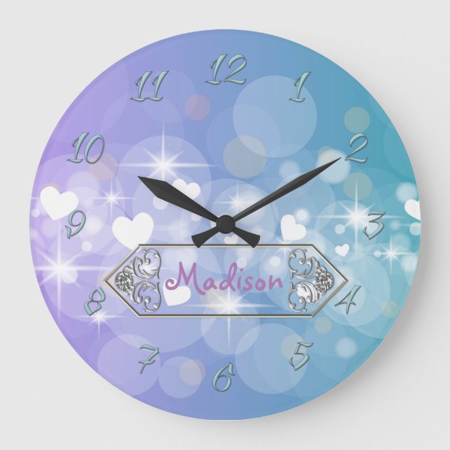 Relógio Grande Corações brilhantes (Frente)