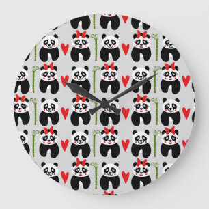 Relógio Grande Corações das Pandas Bonitas: Padrão Infantil