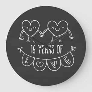 Relógio Grande Corações de Gift Chalk no 16.º aniversário