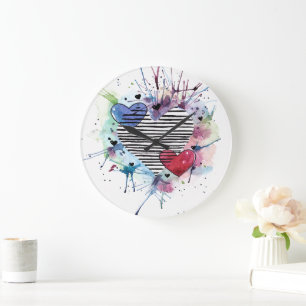 Relógio Grande Corações E Lavações Em Aquarela
