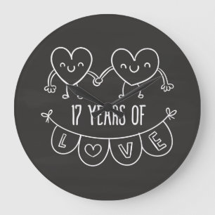 Relógio Grande Corações Gift Chalk do 17.º Aniversário